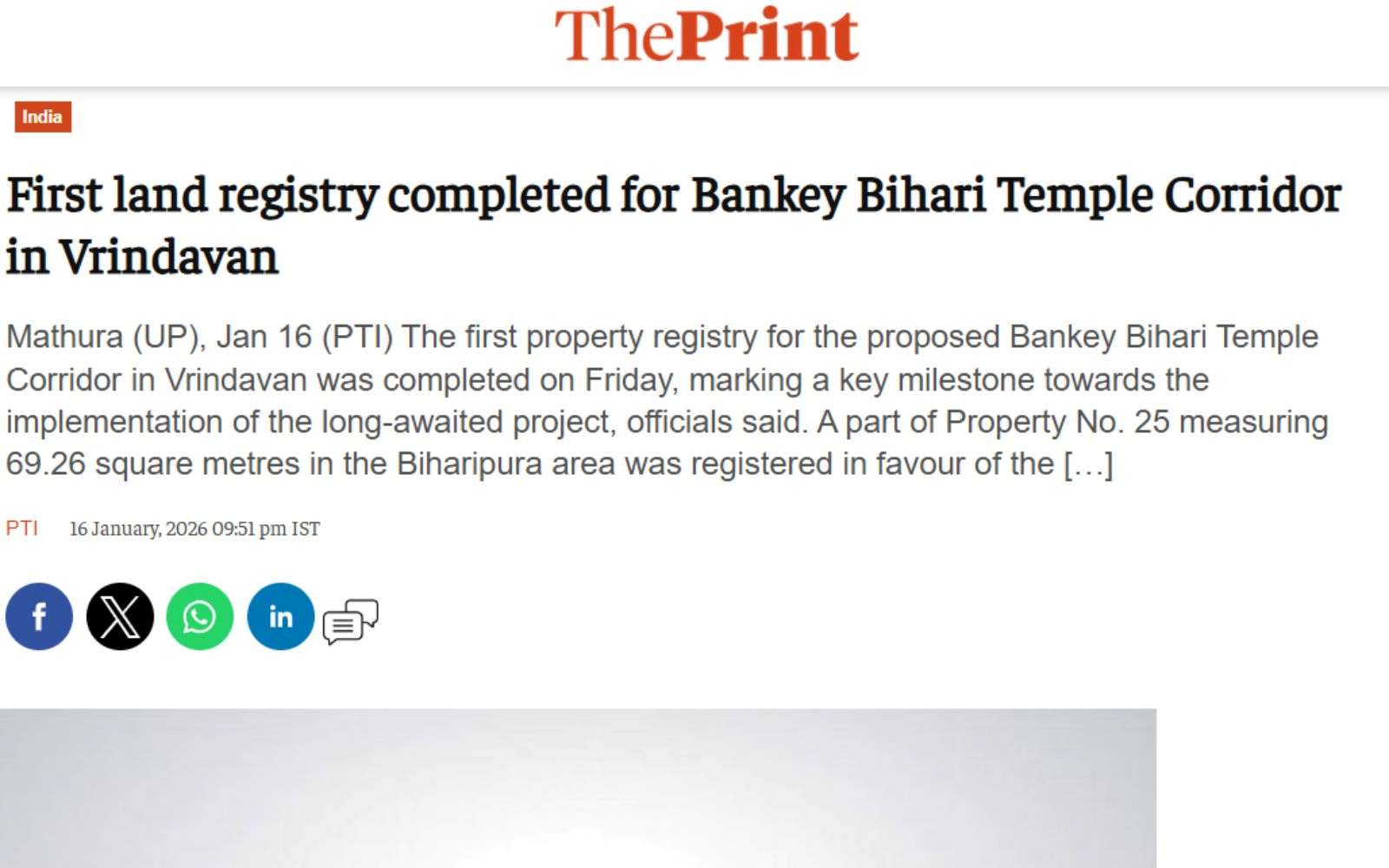 Historic First Land Registry Executed for Bankey Bihari Temple Corridor